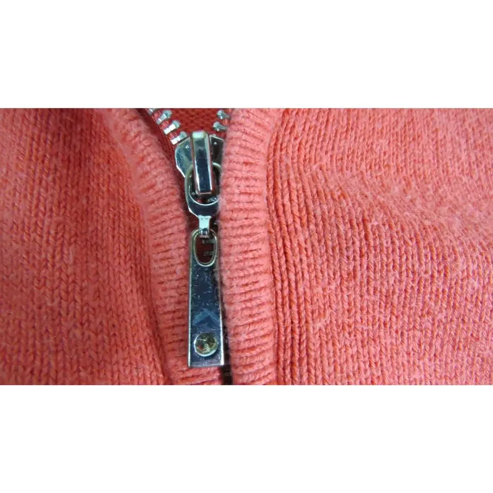 Boston Proper Zip Silk Blend Sweater Womens M Coral Knit Ribbed Stretch Cardigan